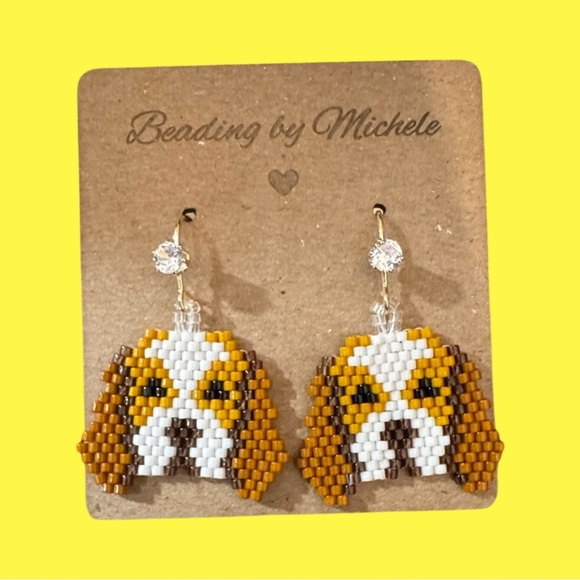 Hand crafted brick stitch cocker spaniel face earrings with decorative ear wire - Picture 3 of 7